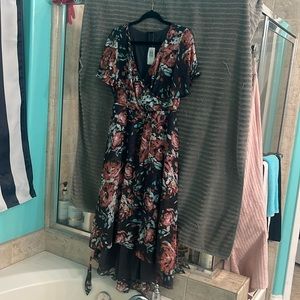 Faux wraparound high low dress